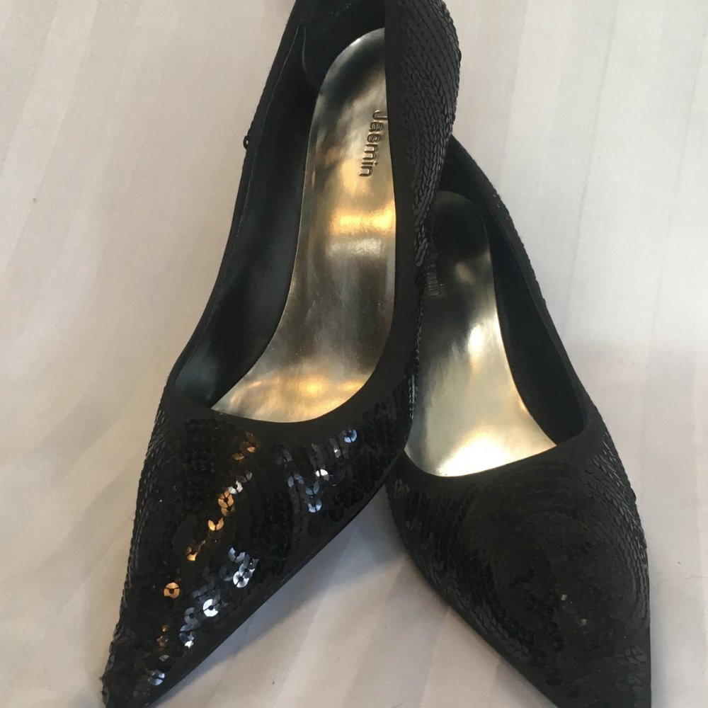 Women's Sequin Black Pumps High Heels Pointed Toe Wedding Bride Party Shoes Sz 6
